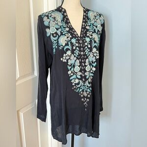 Johnny Was navy tunic blouse in a size medium